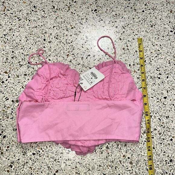 NWT Zara pink voluminous heart ruffle crop tank top medium m - Picture 9 of 10